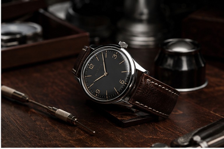 The Regent Automatic 1952 resting on a walnut desk